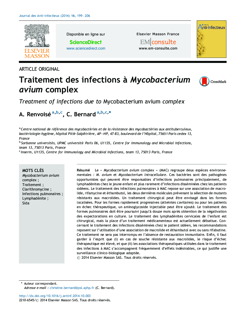 Traitement des infections Ã  Mycobacterium avium complex