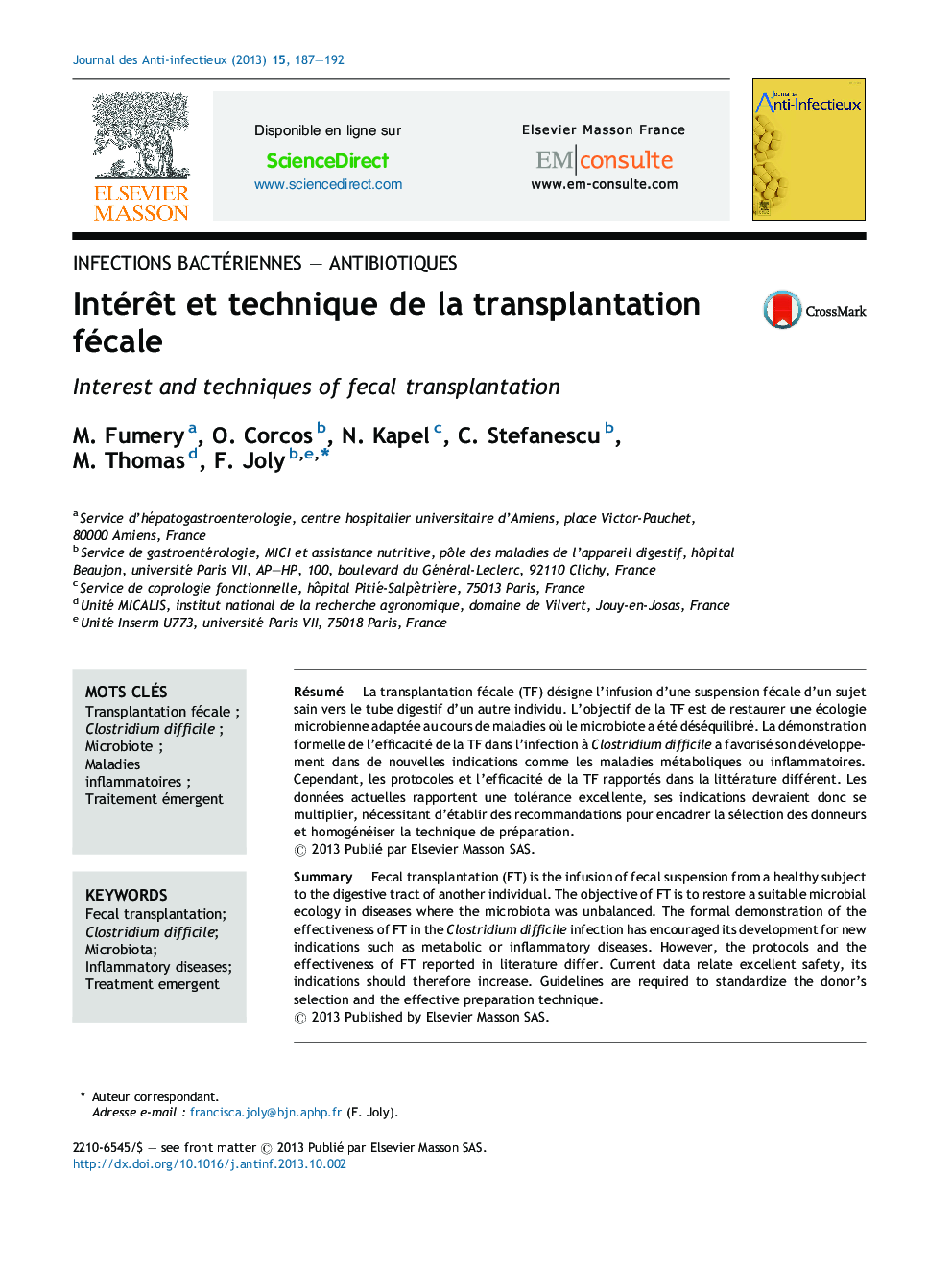 IntérÃªt et technique de la transplantation fécale