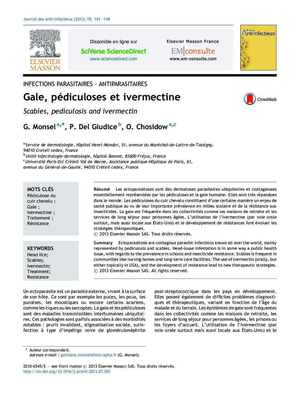 Gale, pédiculoses et ivermectine