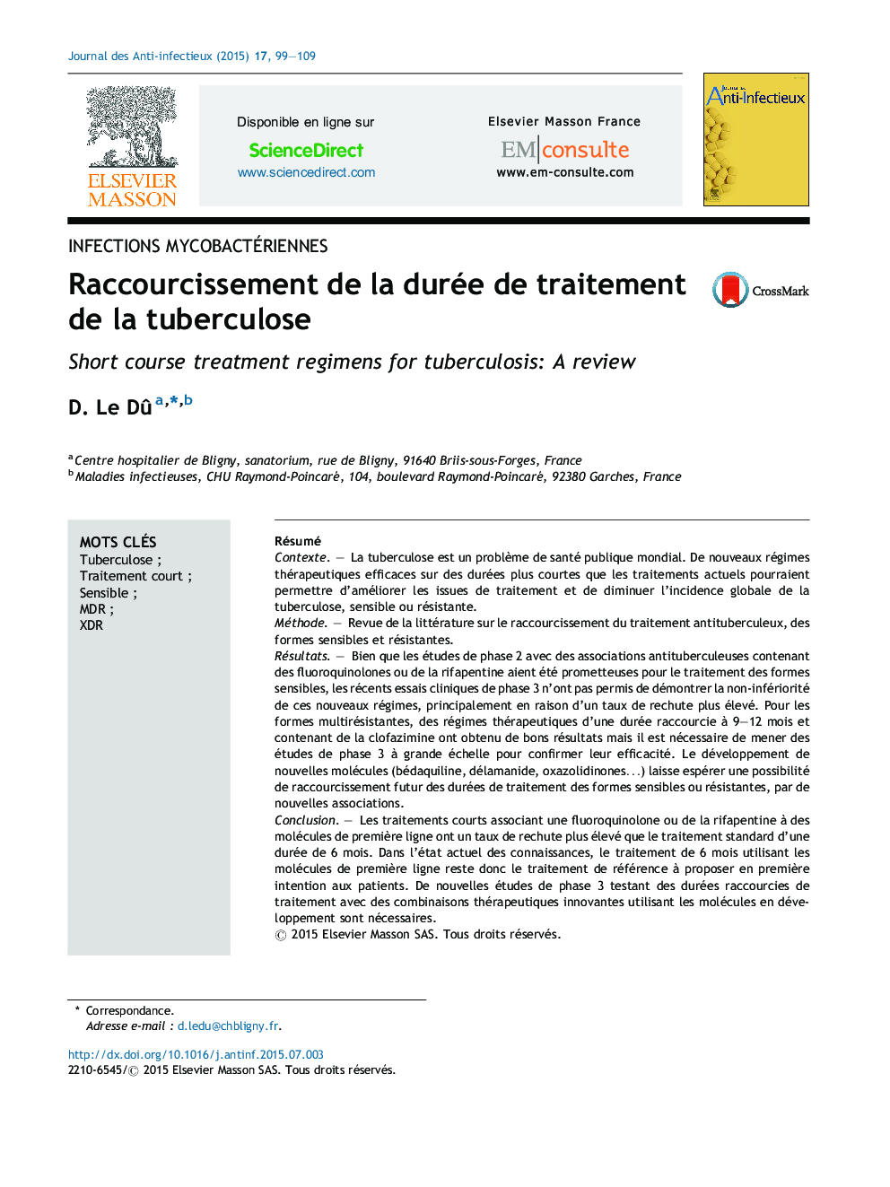 Raccourcissement de la durée de traitement de la tuberculose