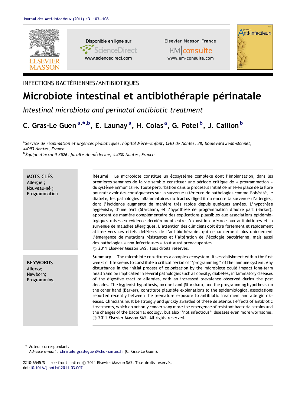 Microbiote intestinal et antibiothérapie périnatale