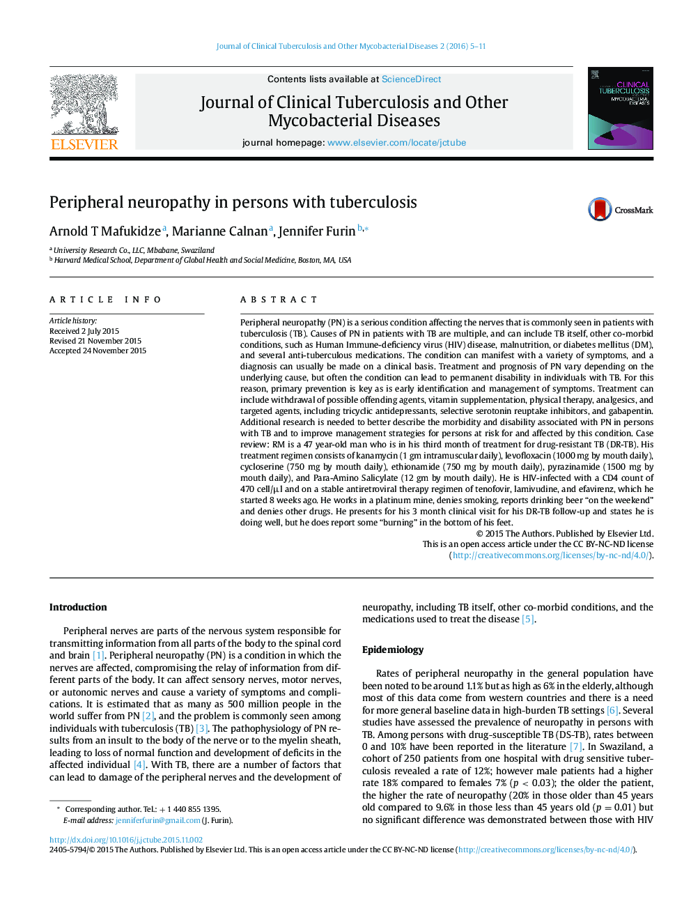 Peripheral neuropathy in persons with tuberculosis