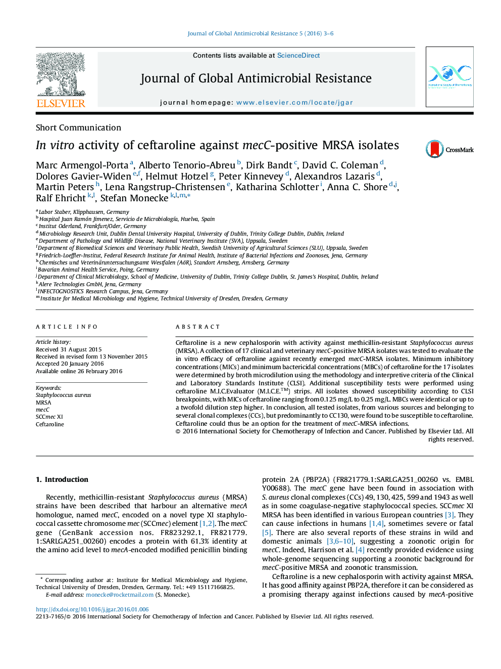 In vitro activity of ceftaroline against mecC-positive MRSA isolates