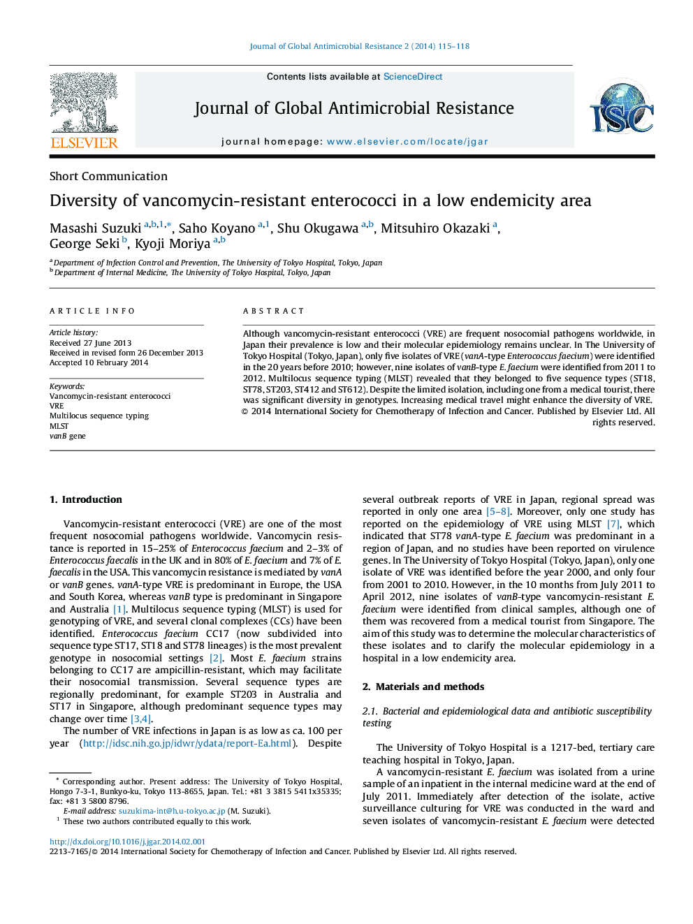 Diversity of vancomycin-resistant enterococci in a low endemicity area