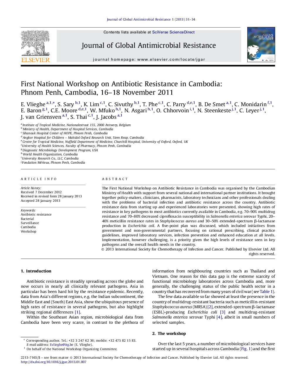 First National Workshop on Antibiotic Resistance in Cambodia: Phnom Penh, Cambodia, 16–18 November 2011