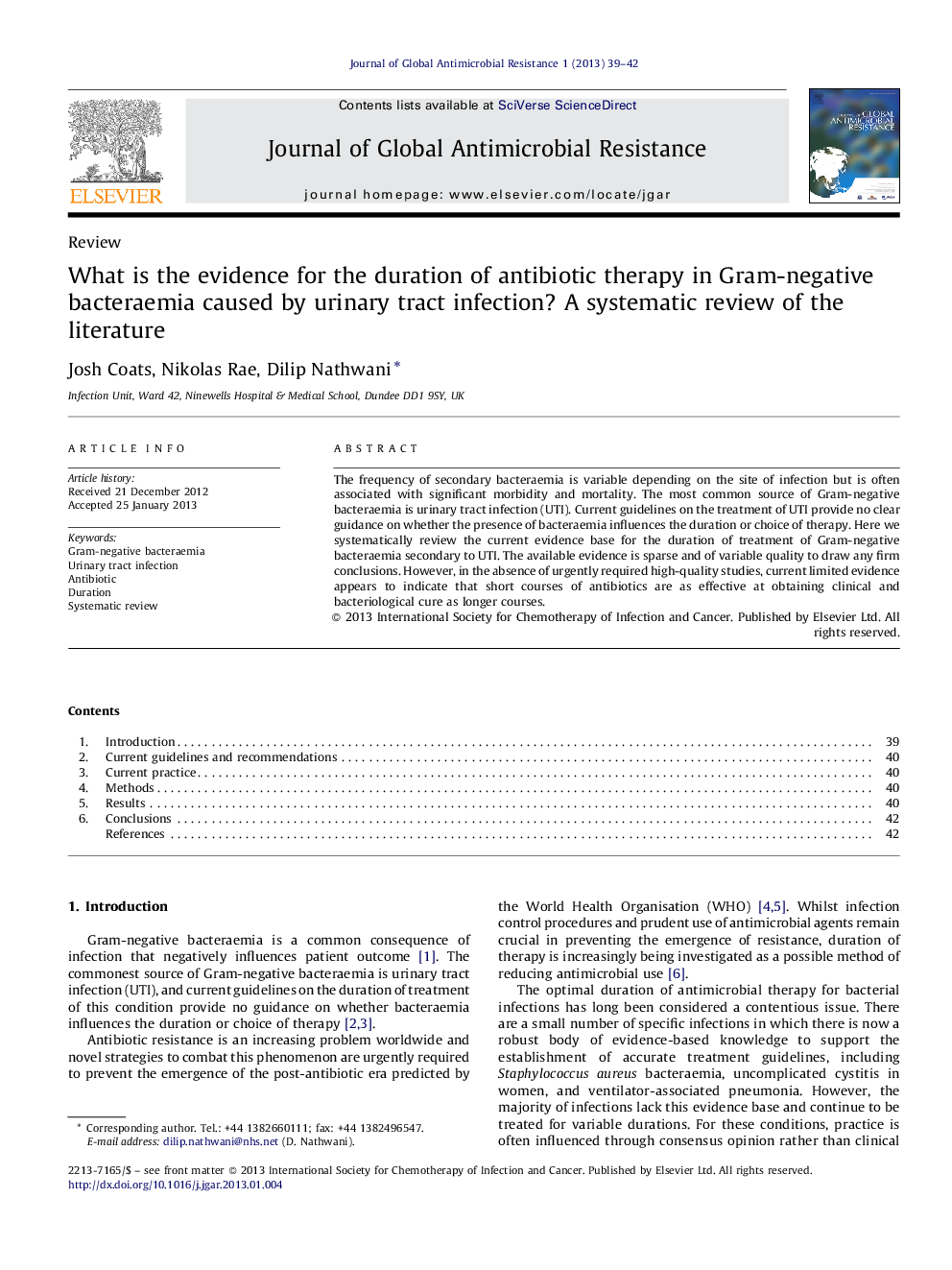 What is the evidence for the duration of antibiotic therapy in Gram-negative bacteraemia caused by urinary tract infection? A systematic review of the literature