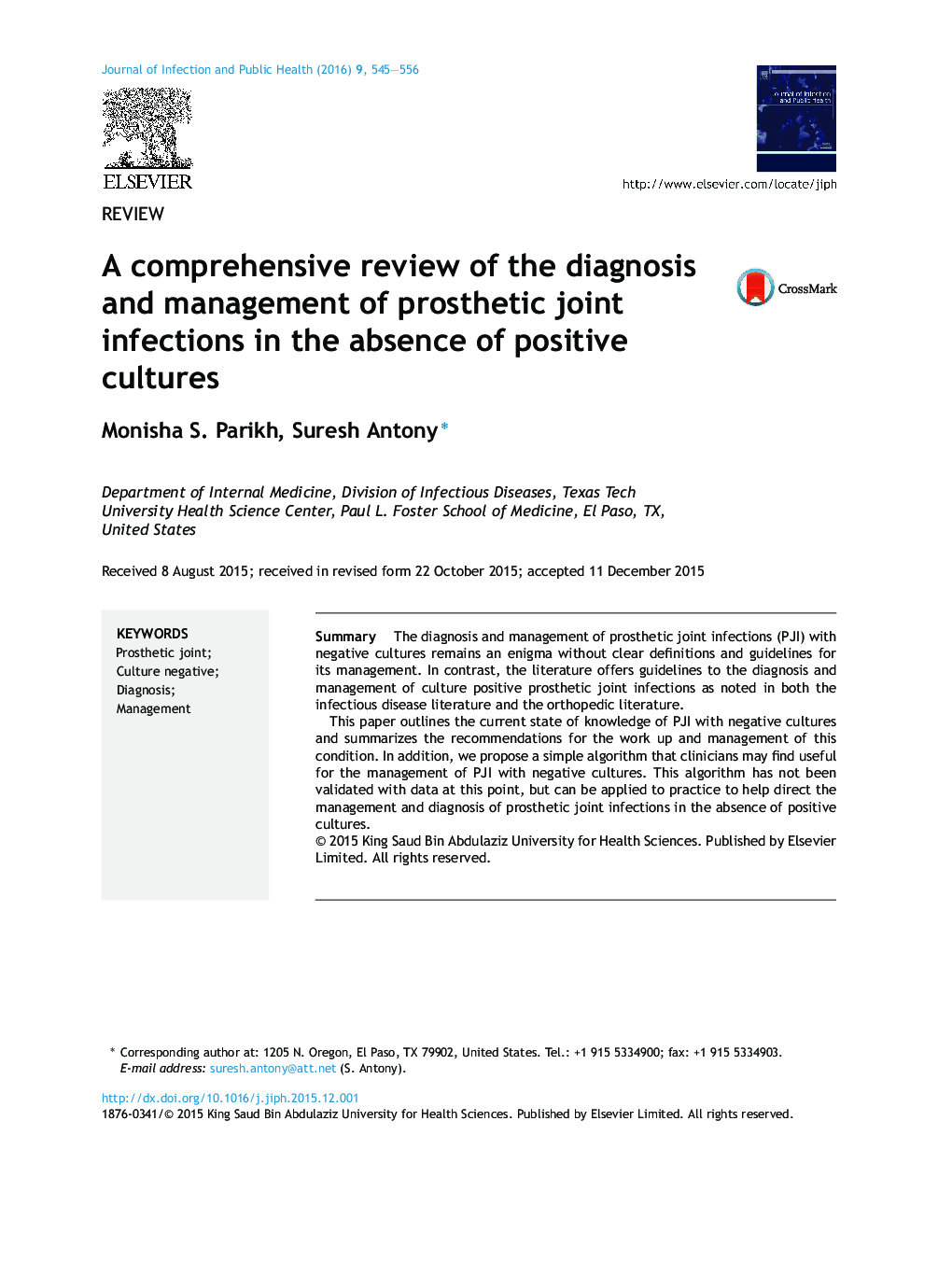 A comprehensive review of the diagnosis and management of prosthetic joint infections in the absence of positive cultures