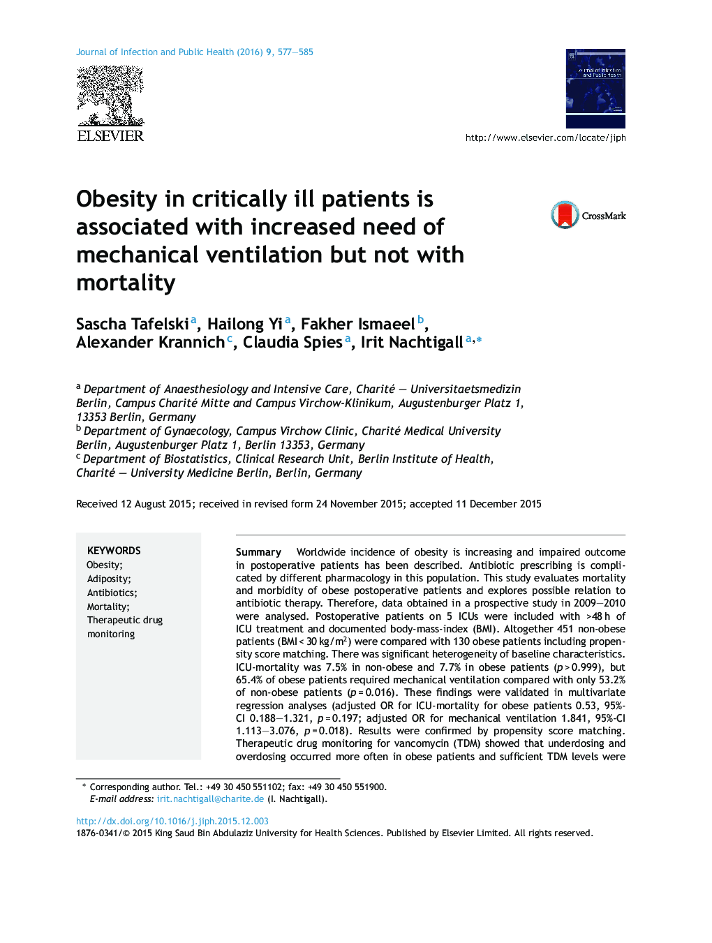 Obesity in critically ill patients is associated with increased need of mechanical ventilation but not with mortality