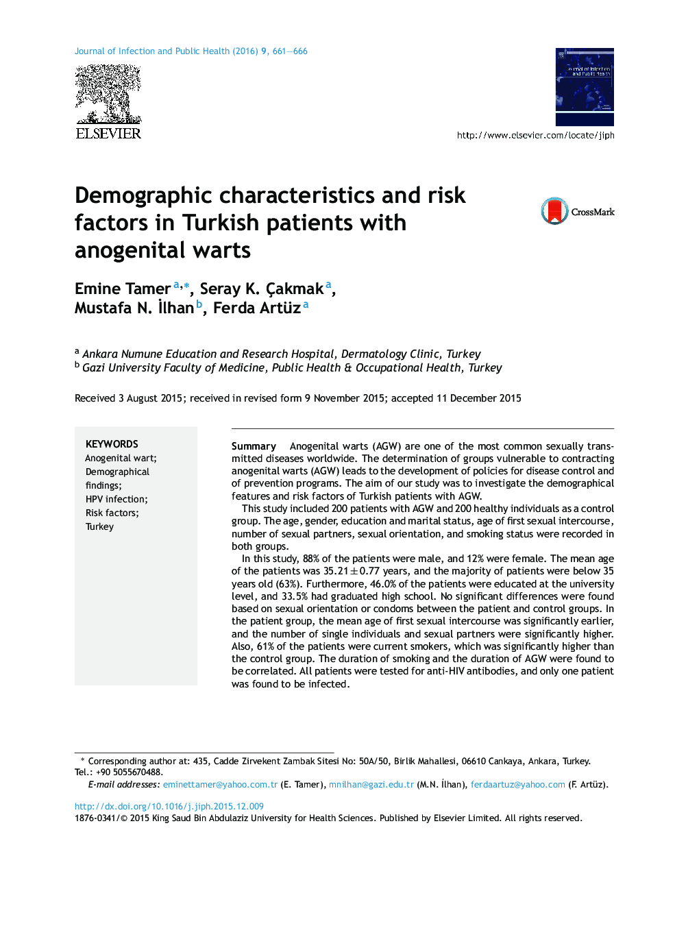 Demographic characteristics and risk factors in Turkish patients with anogenital warts