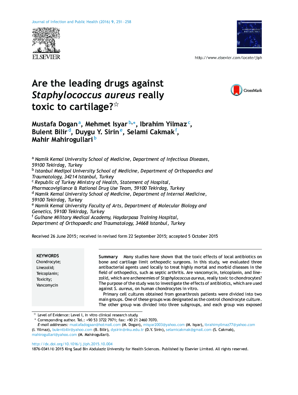 Are the leading drugs against Staphylococcus aureus really toxic to cartilage? 