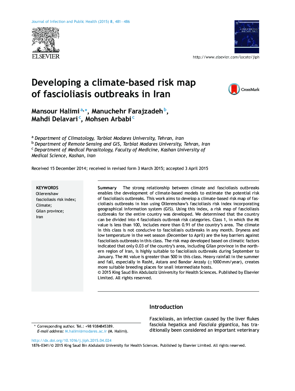 Developing a climate-based risk map of fascioliasis outbreaks in Iran