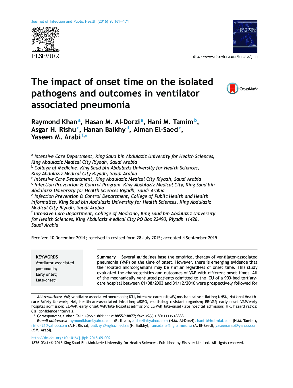 The impact of onset time on the isolated pathogens and outcomes in ventilator associated pneumonia