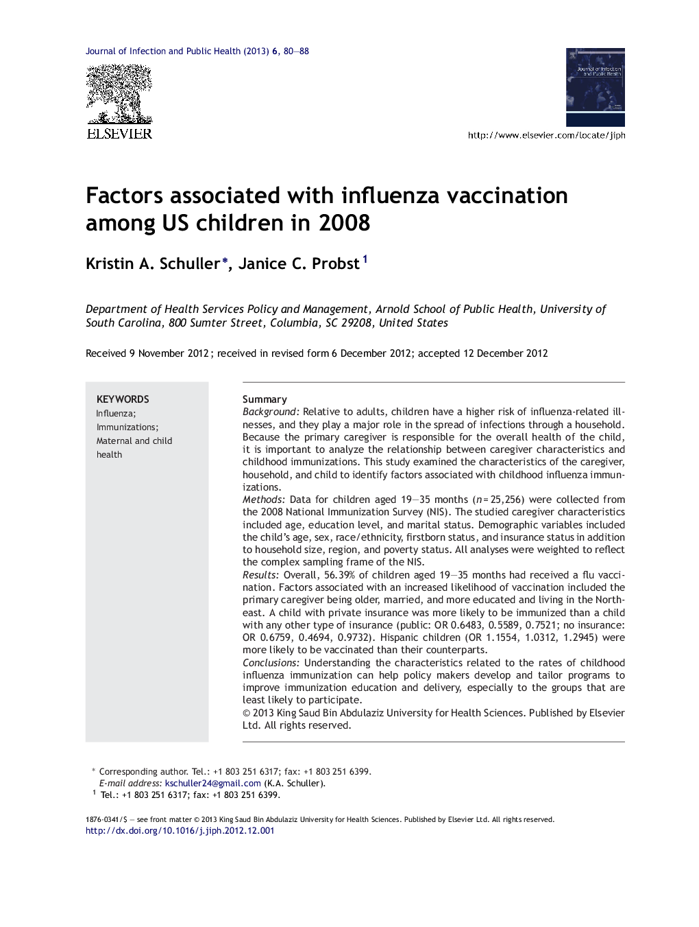 Factors associated with influenza vaccination among US children in 2008