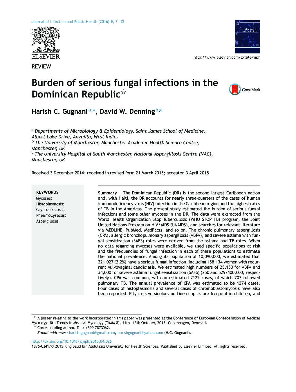 Burden of serious fungal infections in the Dominican Republic 