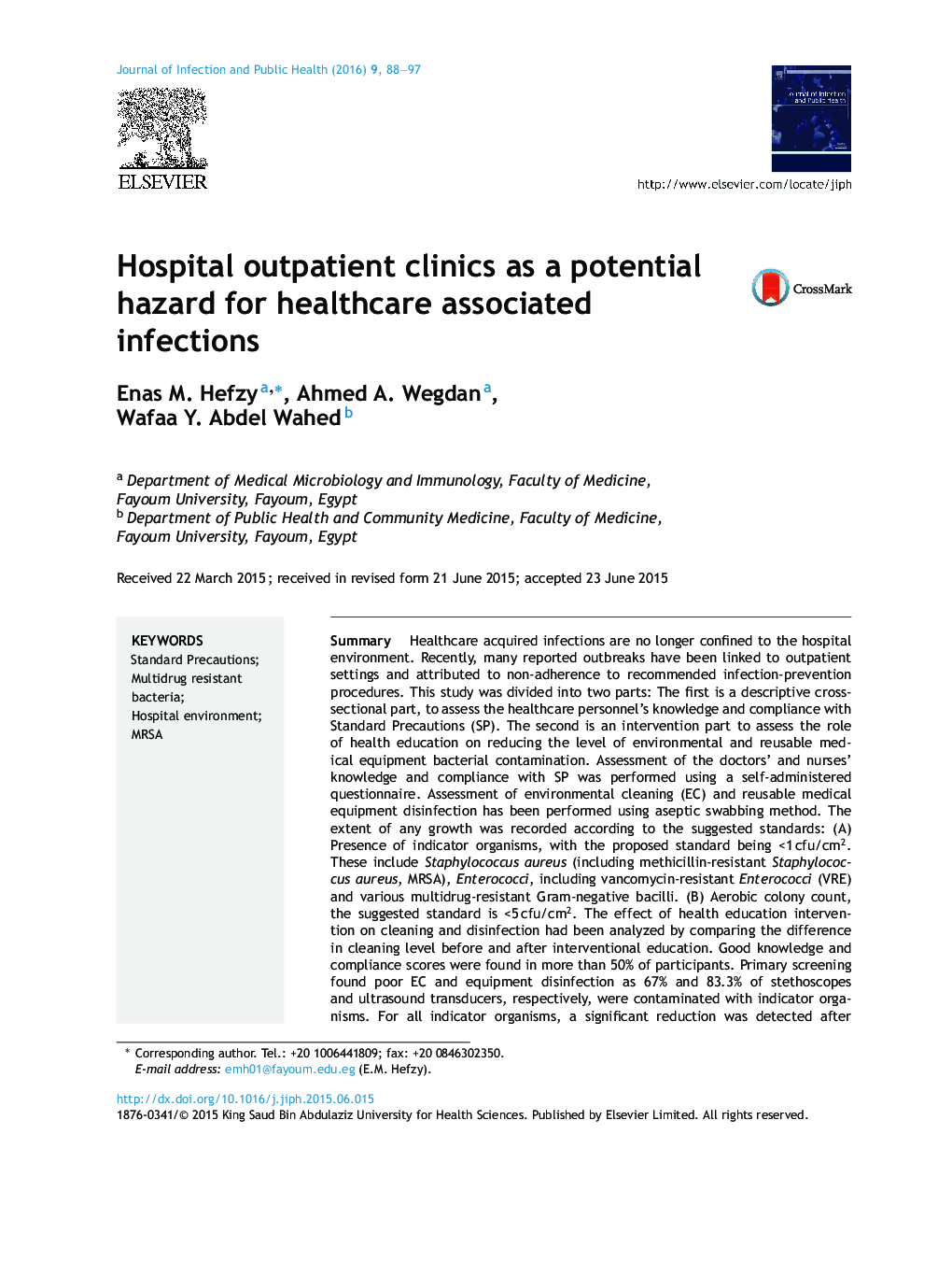 Hospital outpatient clinics as a potential hazard for healthcare associated infections