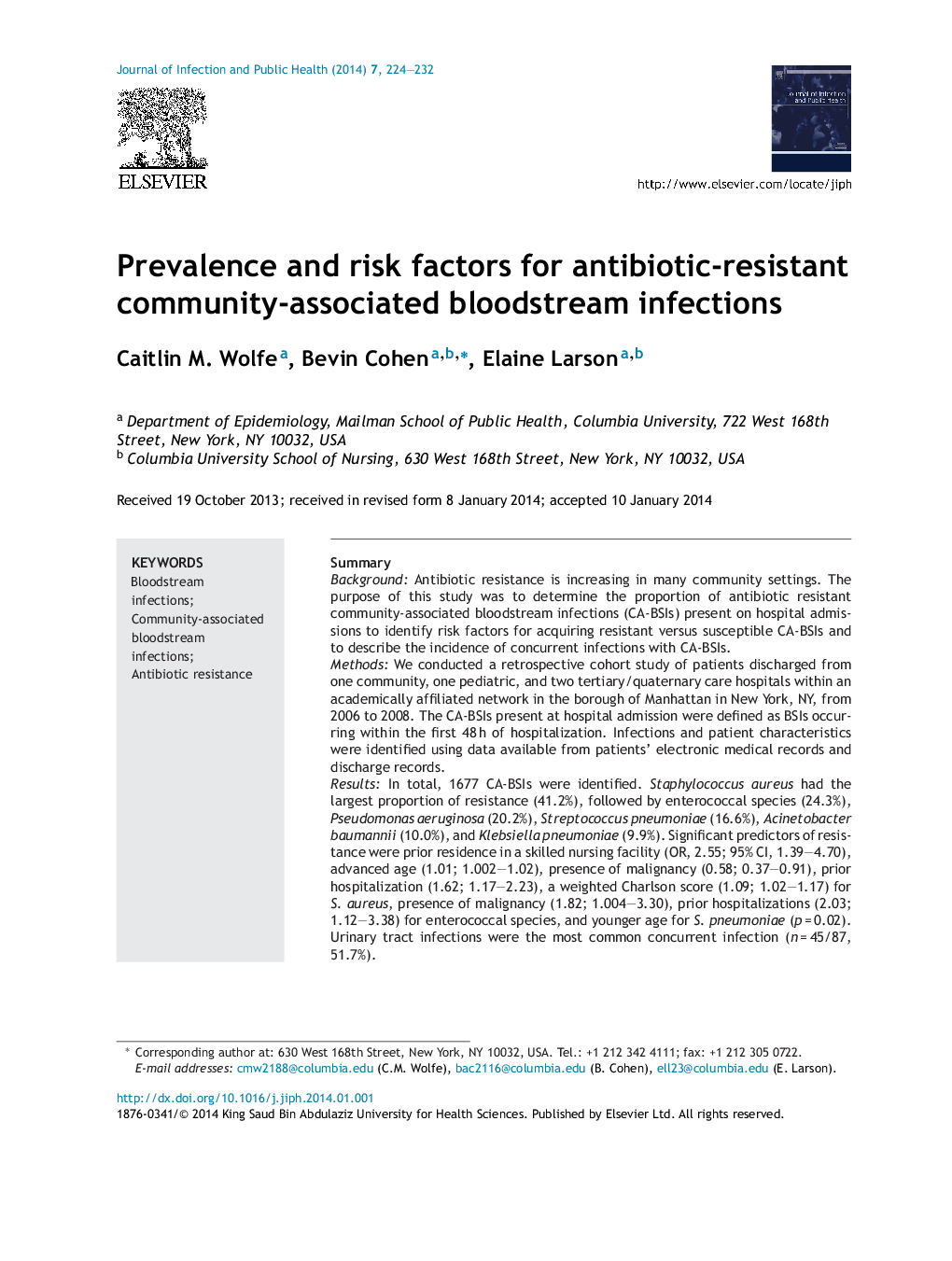 Prevalence and risk factors for antibiotic-resistant community-associated bloodstream infections