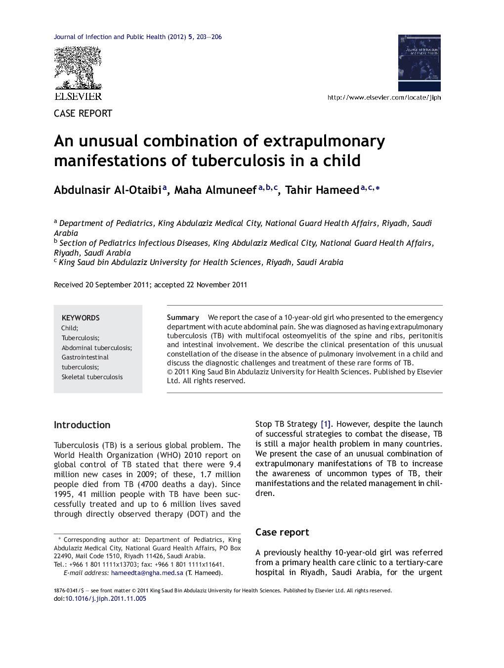 An unusual combination of extrapulmonary manifestations of tuberculosis in a child