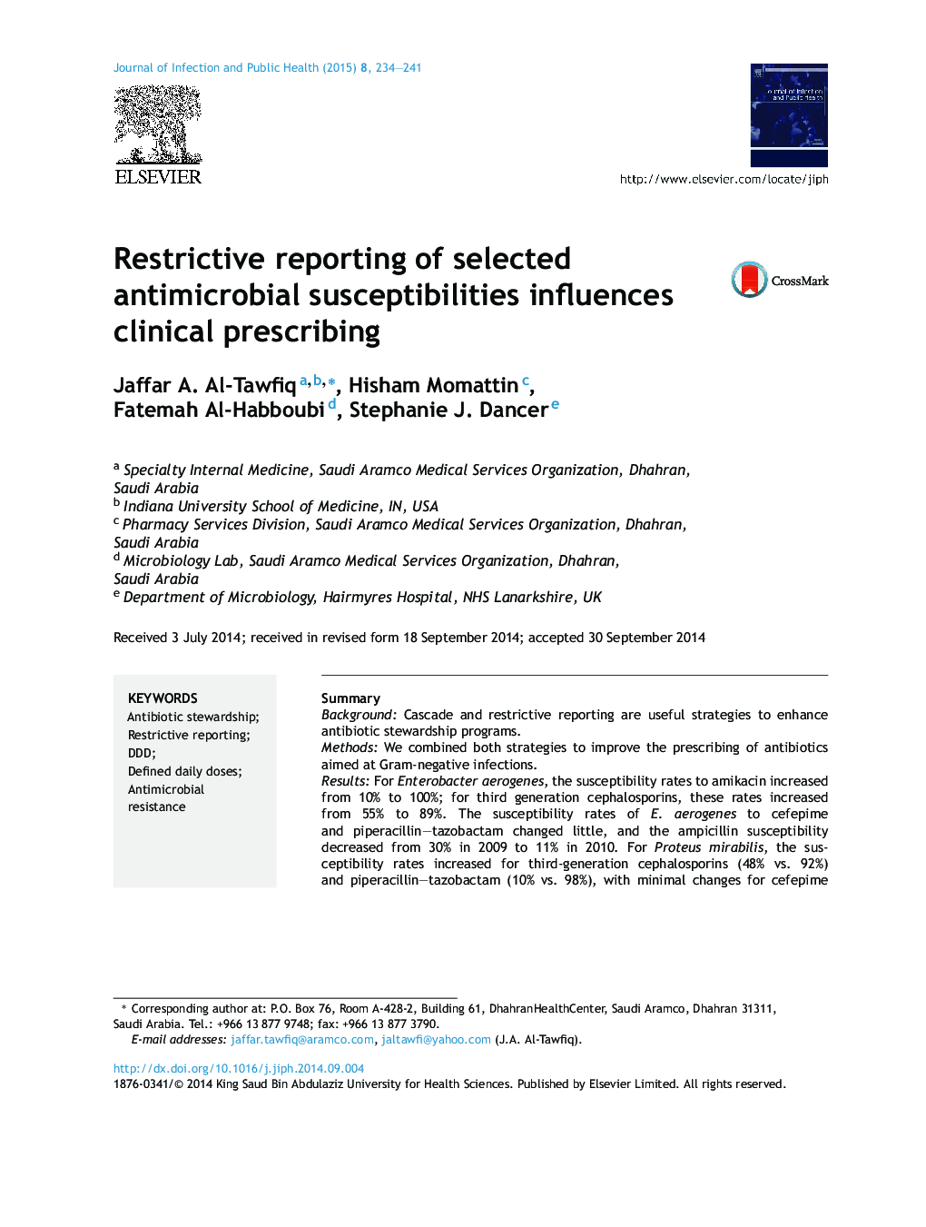 Restrictive reporting of selected antimicrobial susceptibilities influences clinical prescribing