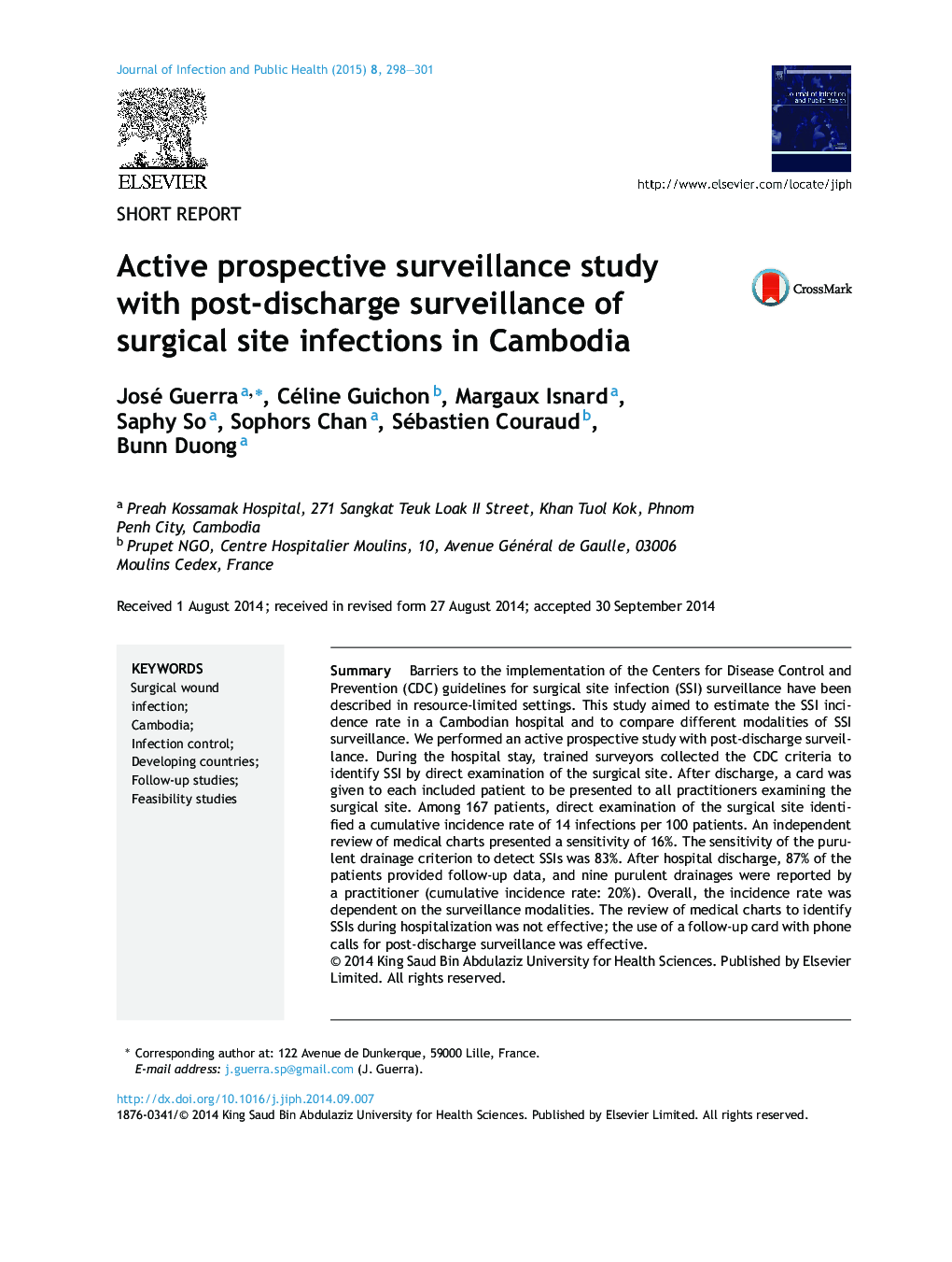 Active prospective surveillance study with post-discharge surveillance of surgical site infections in Cambodia