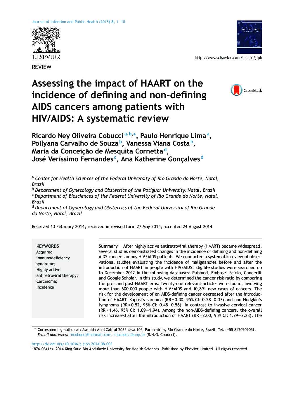 Assessing the impact of HAART on the incidence of defining and non-defining AIDS cancers among patients with HIV/AIDS: A systematic review