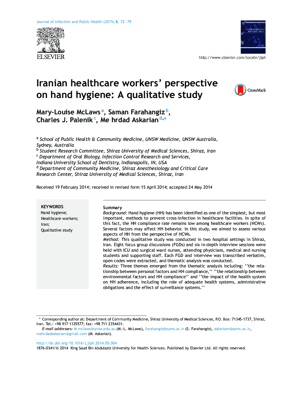 Iranian healthcare workers’ perspective on hand hygiene: A qualitative study