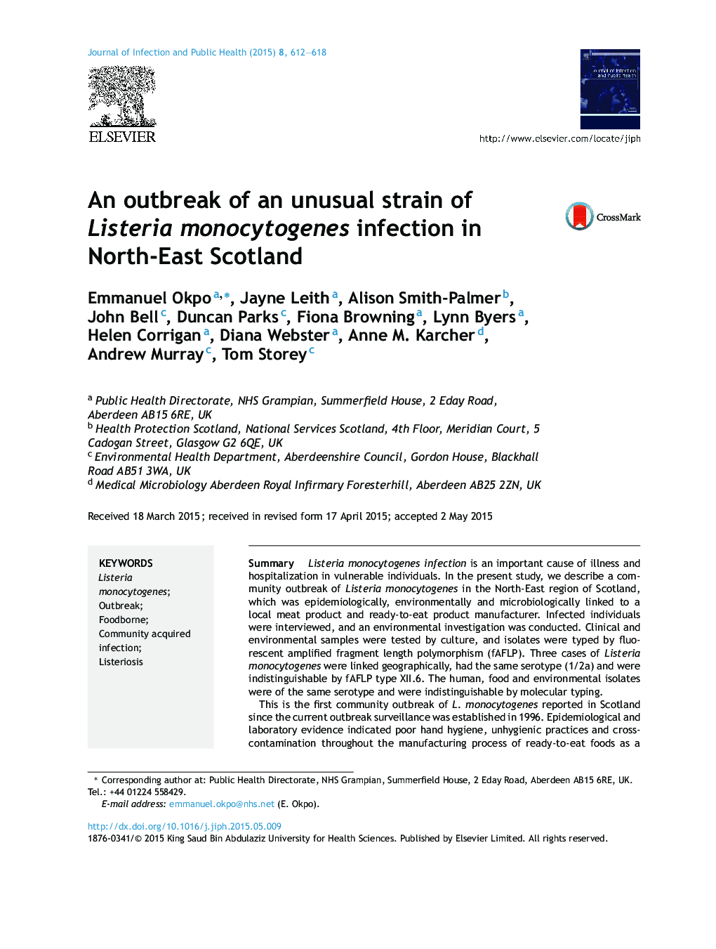 An outbreak of an unusual strain of Listeria monocytogenes infection in North-East Scotland