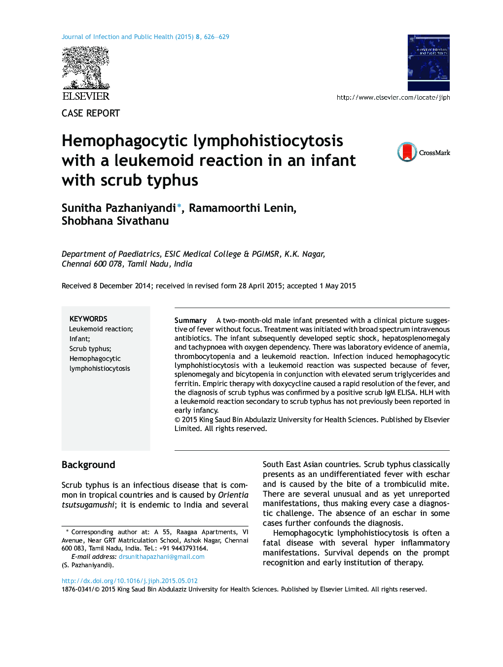 Hemophagocytic lymphohistiocytosis with a leukemoid reaction in an infant with scrub typhus