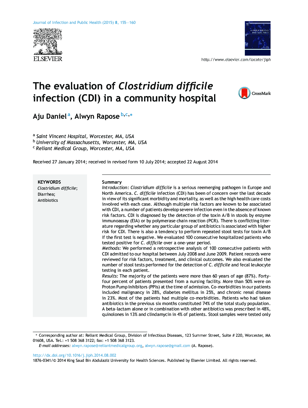 The evaluation of Clostridium difficile infection (CDI) in a community hospital