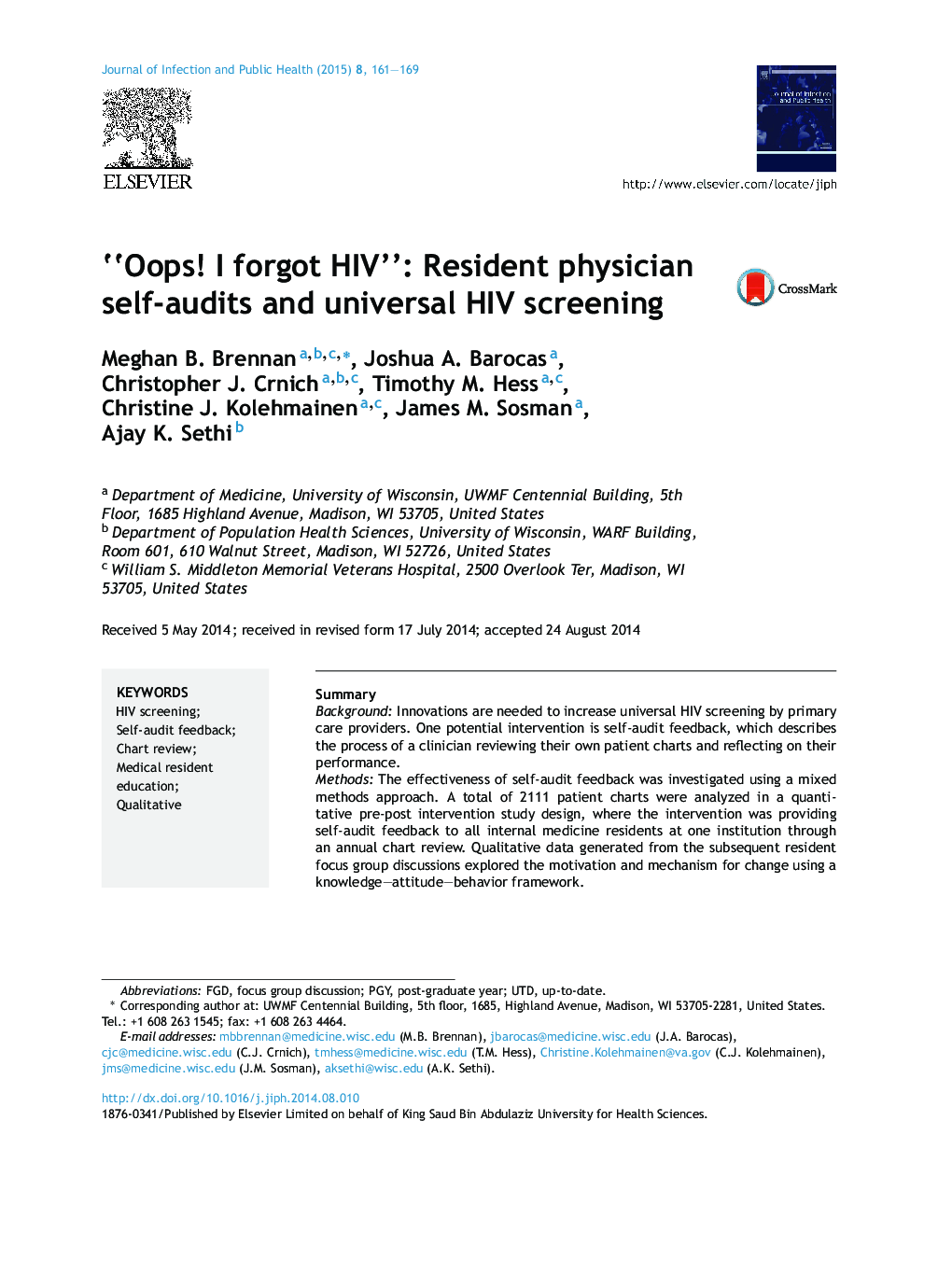 “Oops! I forgot HIV”: Resident physician self-audits and universal HIV screening