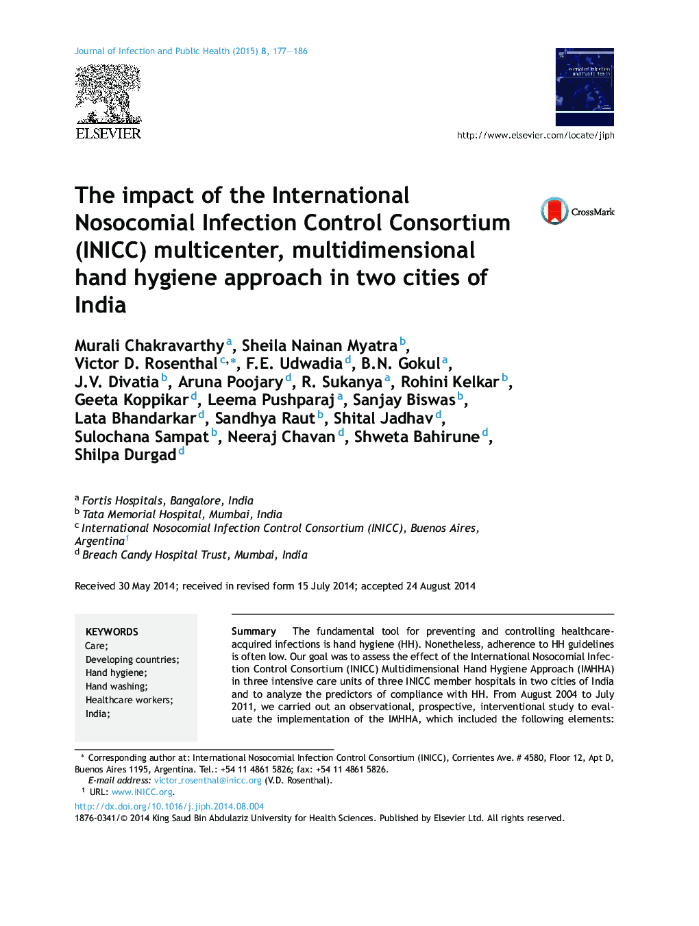 The impact of the International Nosocomial Infection Control Consortium (INICC) multicenter, multidimensional hand hygiene approach in two cities of India