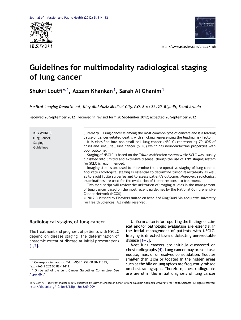 Guidelines for multimodality radiological staging of lung cancer