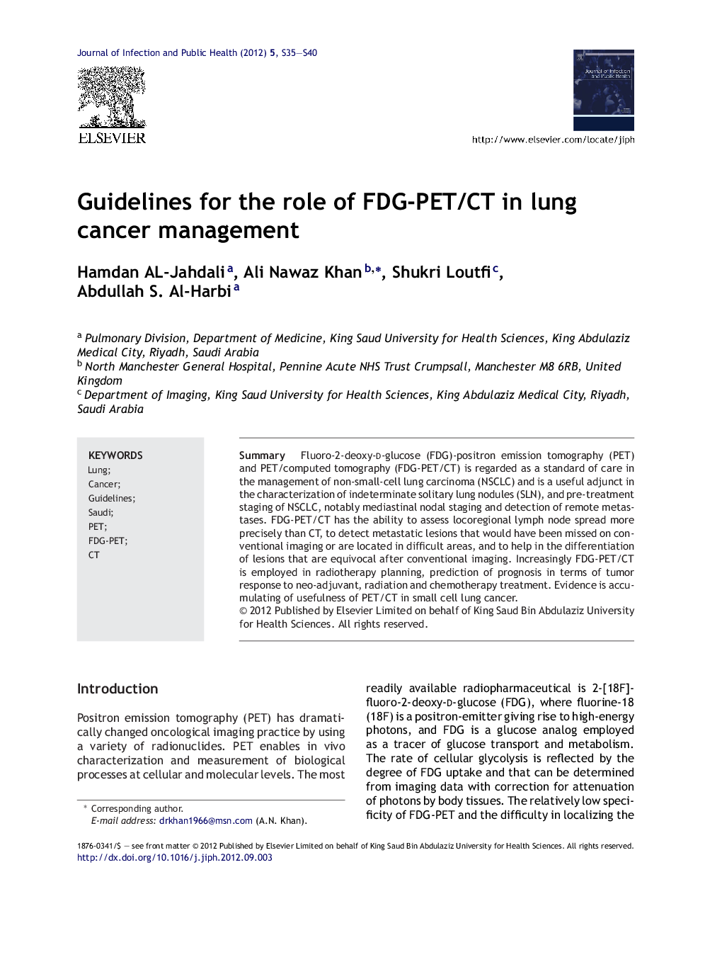 Guidelines for the role of FDG-PET/CT in lung cancer management