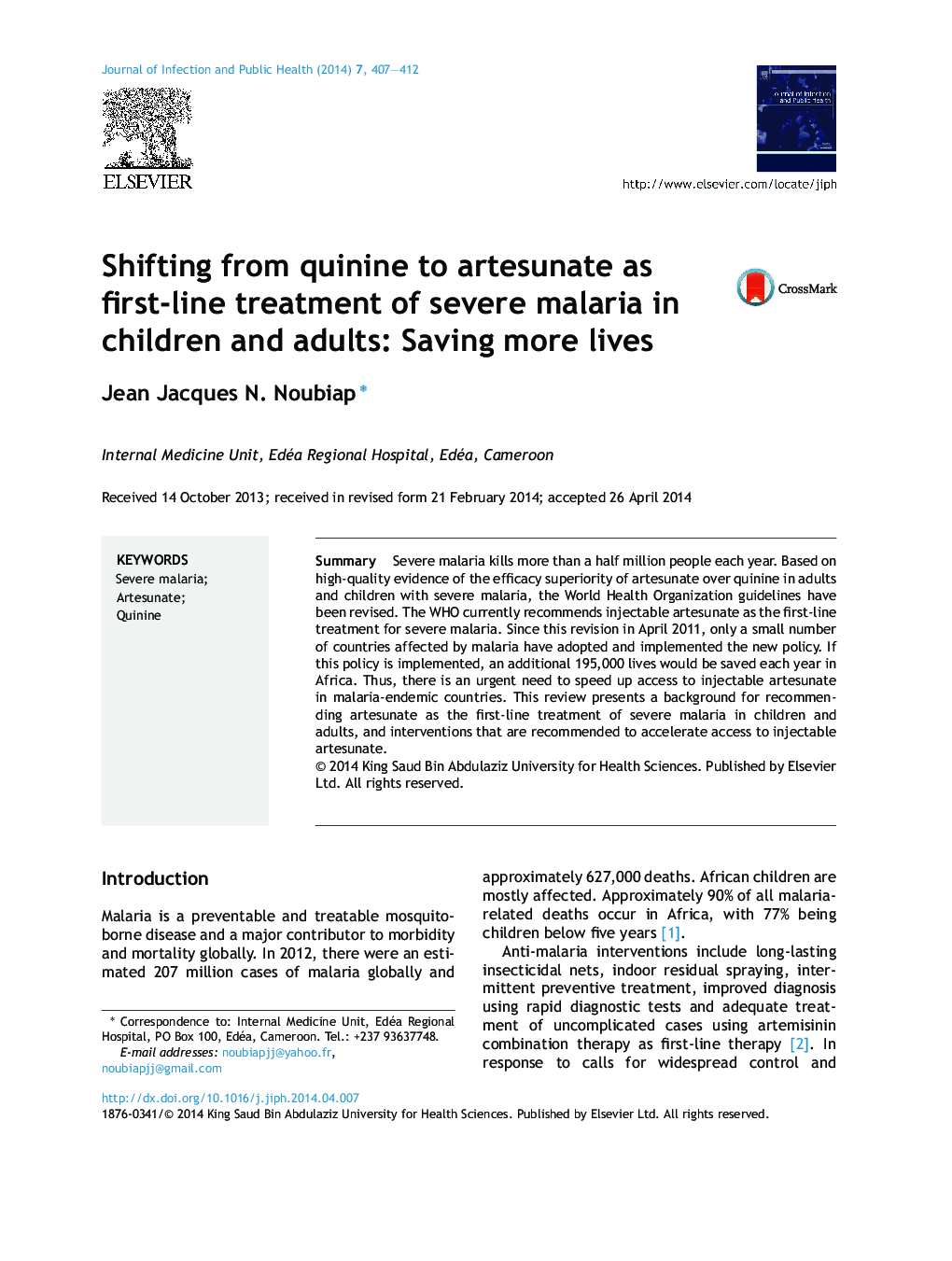 Shifting from quinine to artesunate as first-line treatment of severe malaria in children and adults: Saving more lives