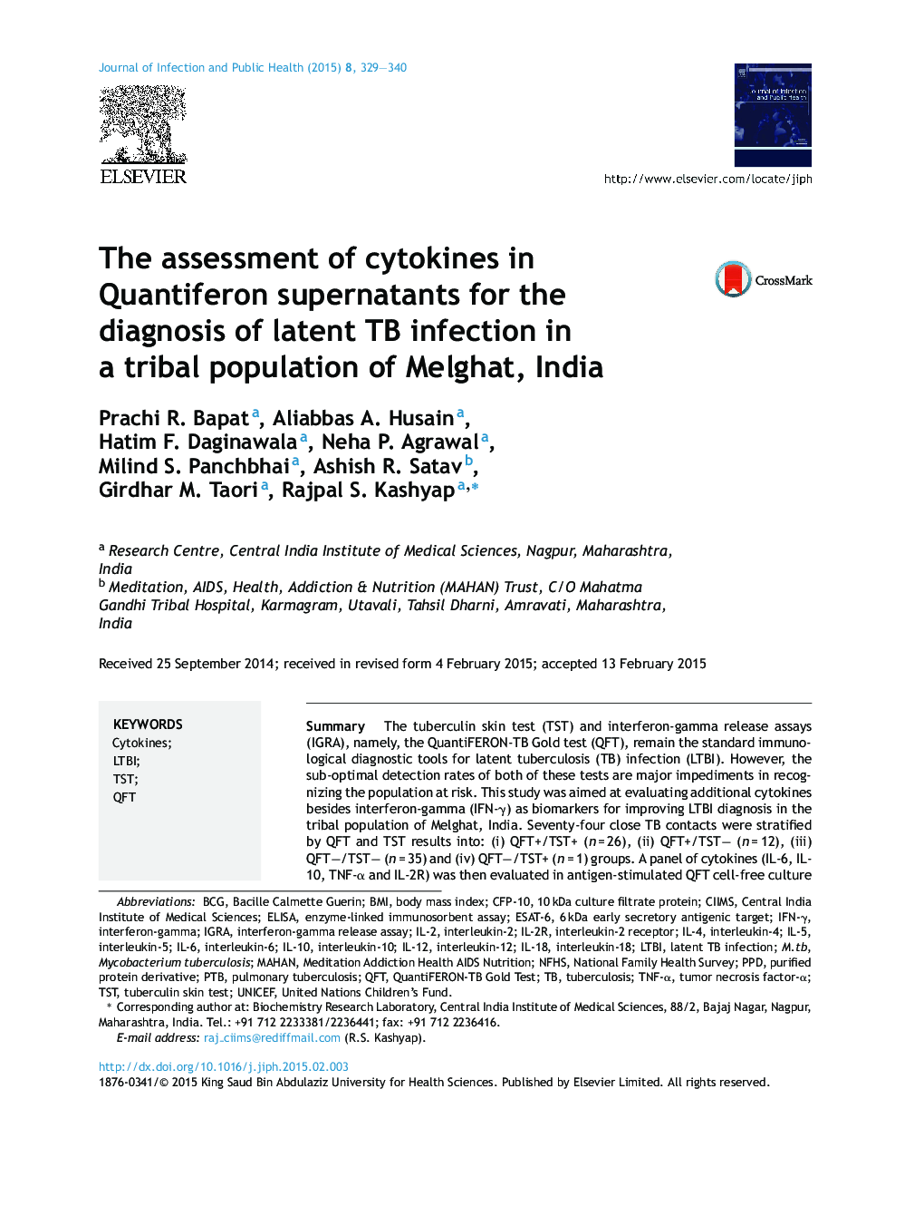 The assessment of cytokines in Quantiferon supernatants for the diagnosis of latent TB infection in a tribal population of Melghat, India