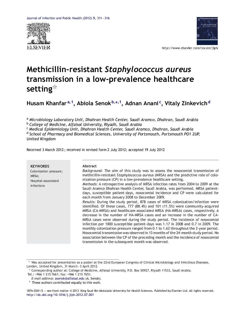 Methicillin-resistant Staphylococcus aureus transmission in a low-prevalence healthcare setting 