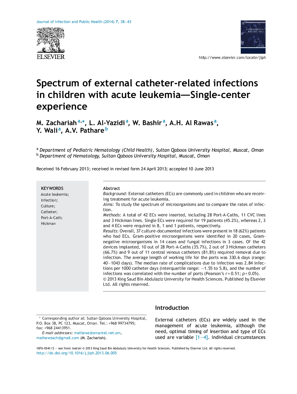 Spectrum of external catheter-related infections in children with acute leukemia—Single-center experience