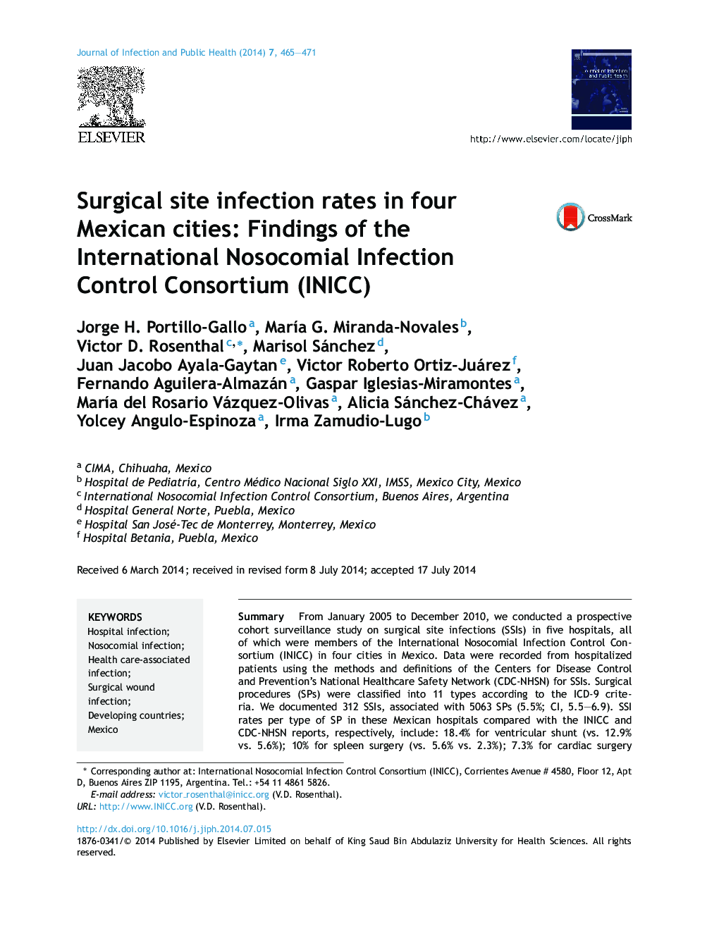 Surgical site infection rates in four Mexican cities: Findings of the International Nosocomial Infection Control Consortium (INICC)