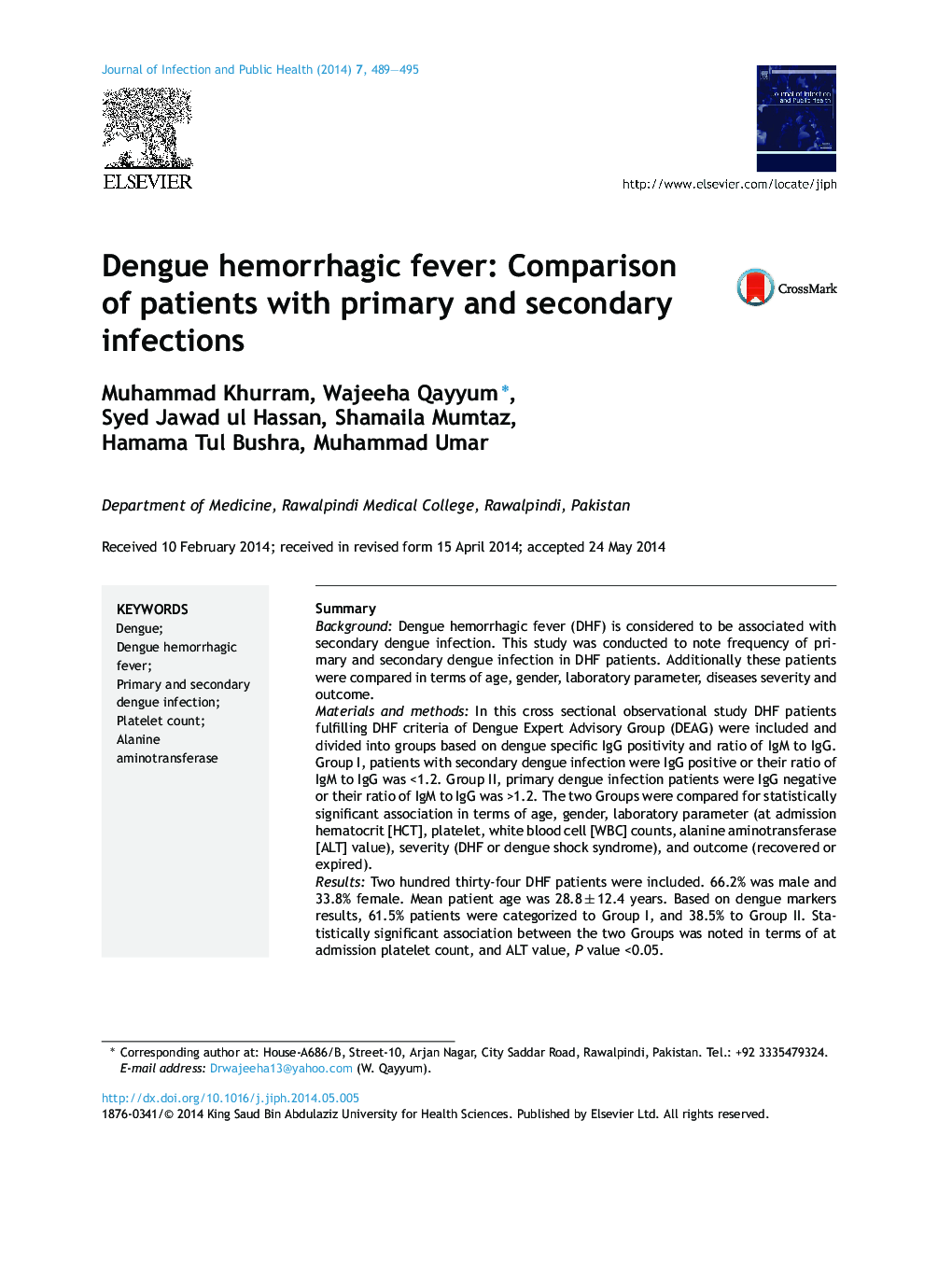 Dengue hemorrhagic fever: Comparison of patients with primary and secondary infections