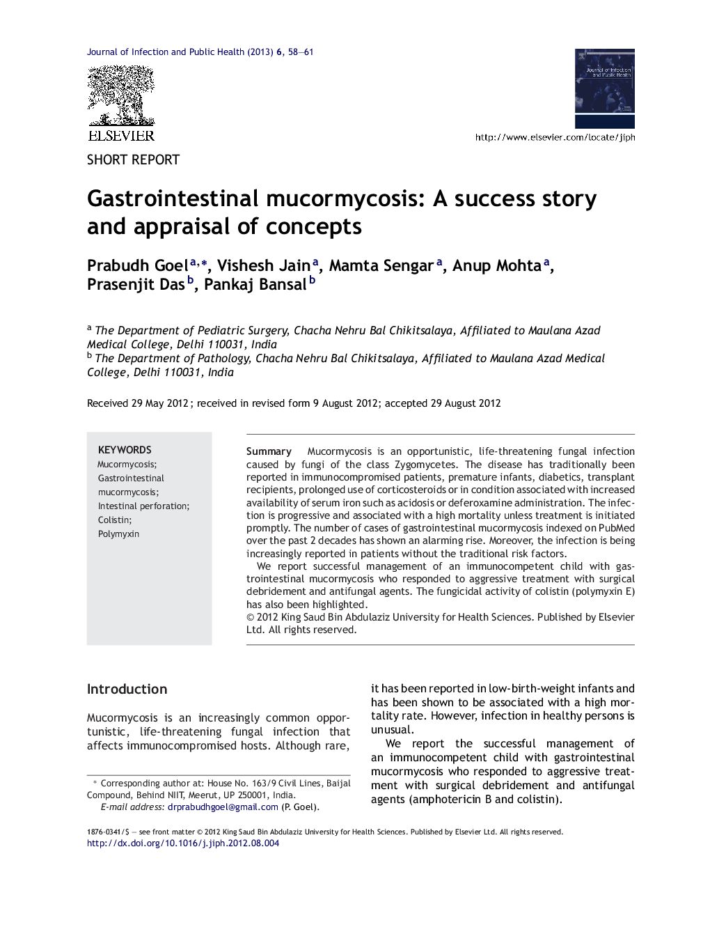 Gastrointestinal mucormycosis: A success story and appraisal of concepts