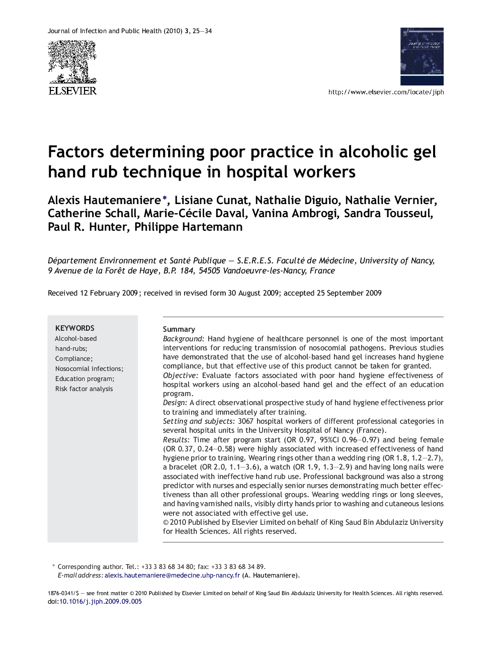 Factors determining poor practice in alcoholic gel hand rub technique in hospital workers