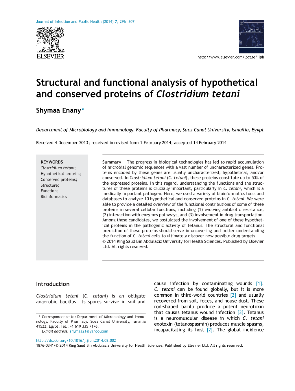 Structural and functional analysis of hypothetical and conserved proteins of Clostridium tetani