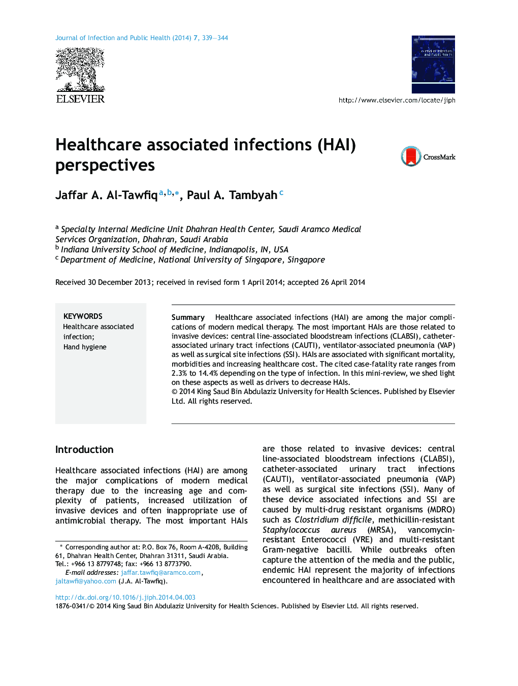 Healthcare associated infections (HAI) perspectives