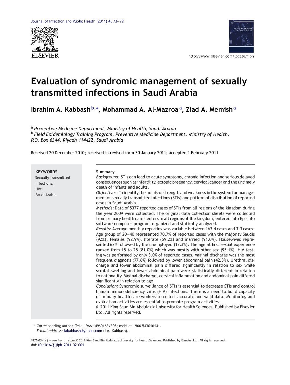 Evaluation of syndromic management of sexually transmitted infections in Saudi Arabia