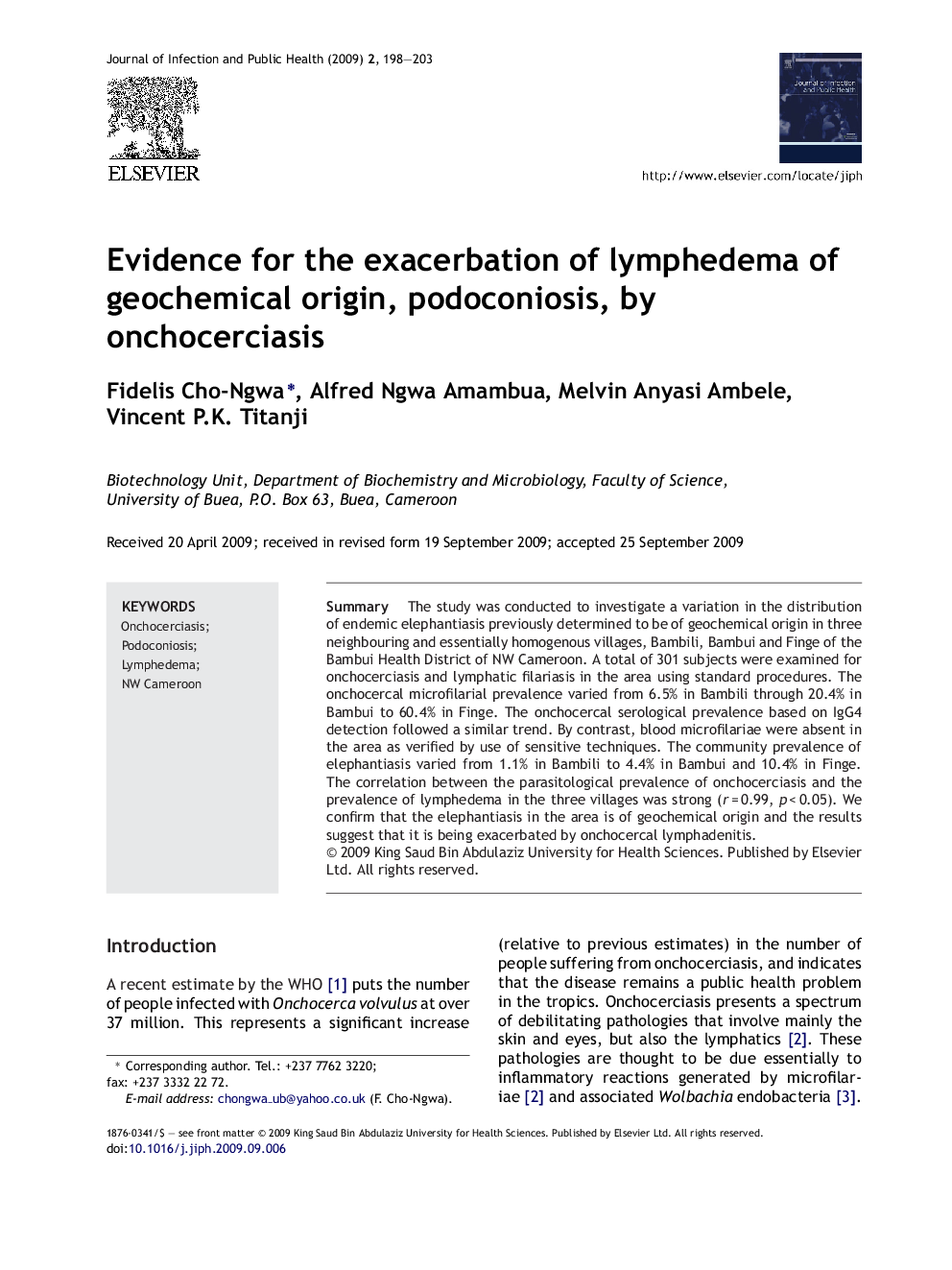 Evidence for the exacerbation of lymphedema of geochemical origin, podoconiosis, by onchocerciasis