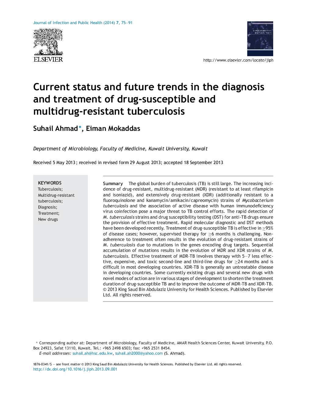 Current status and future trends in the diagnosis and treatment of drug-susceptible and multidrug-resistant tuberculosis