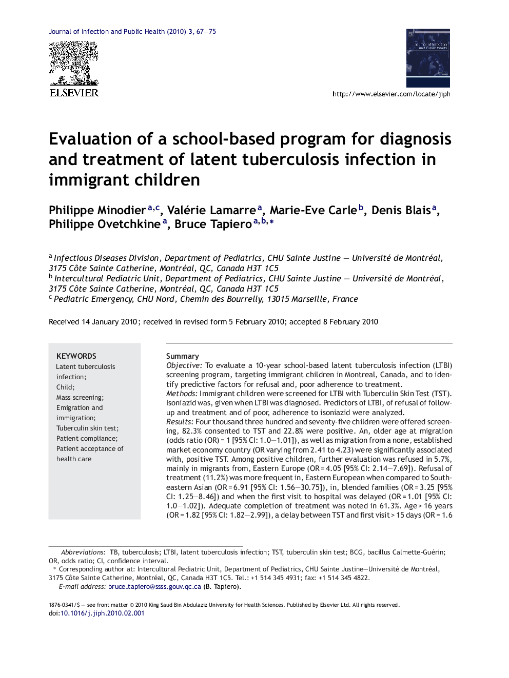 Evaluation of a school-based program for diagnosis and treatment of latent tuberculosis infection in immigrant children