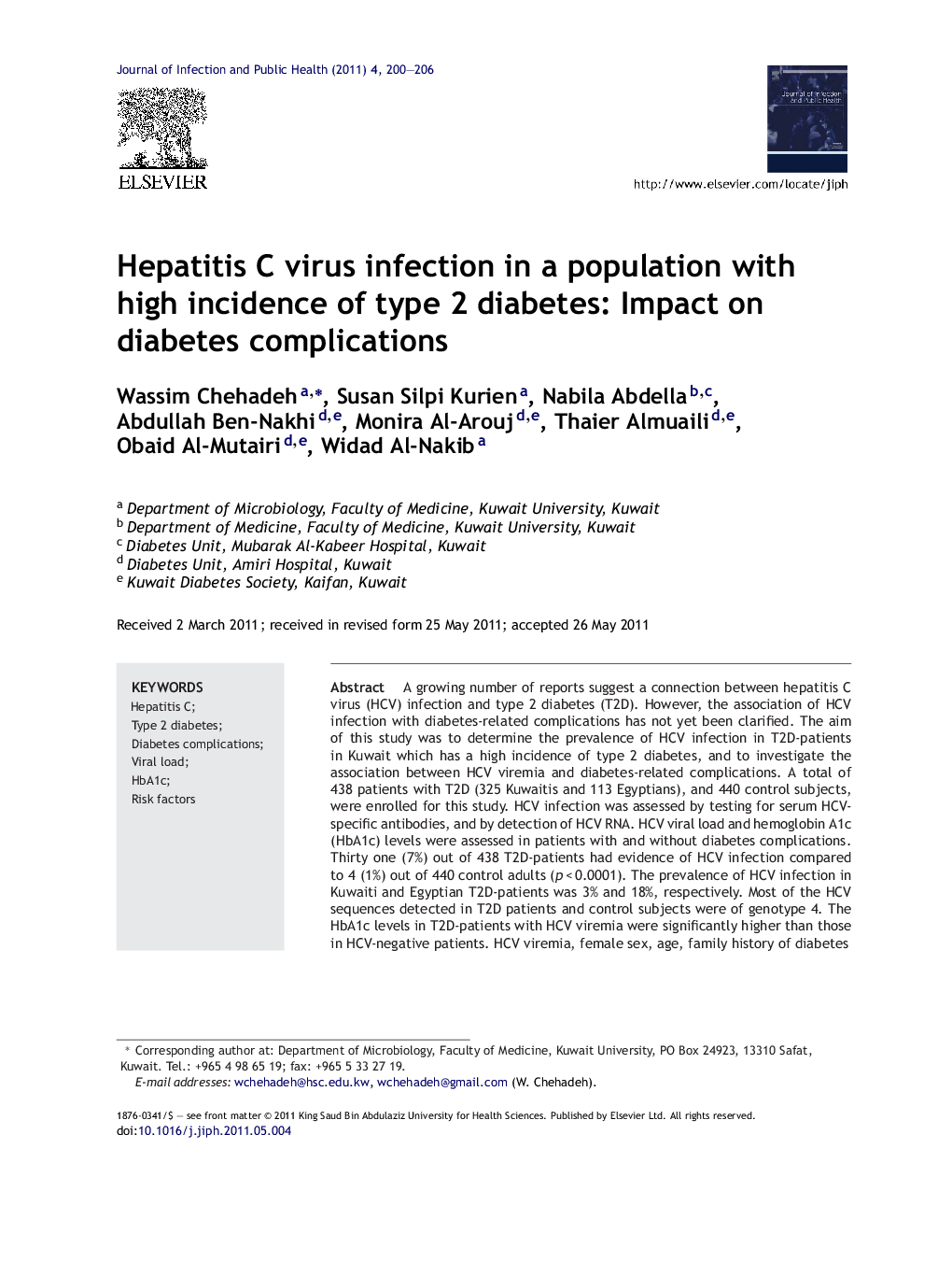 Hepatitis C virus infection in a population with high incidence of type 2 diabetes: Impact on diabetes complications