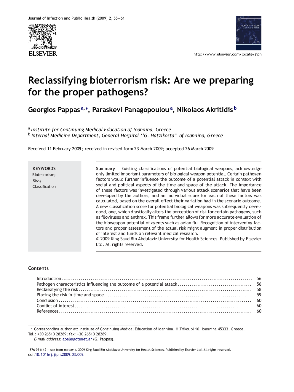 Reclassifying bioterrorism risk: Are we preparing for the proper pathogens?