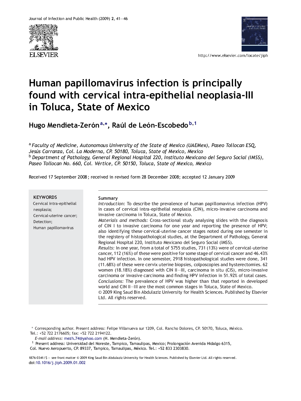 Human papillomavirus infection is principally found with cervical intra-epithelial neoplasia-III in Toluca, State of Mexico