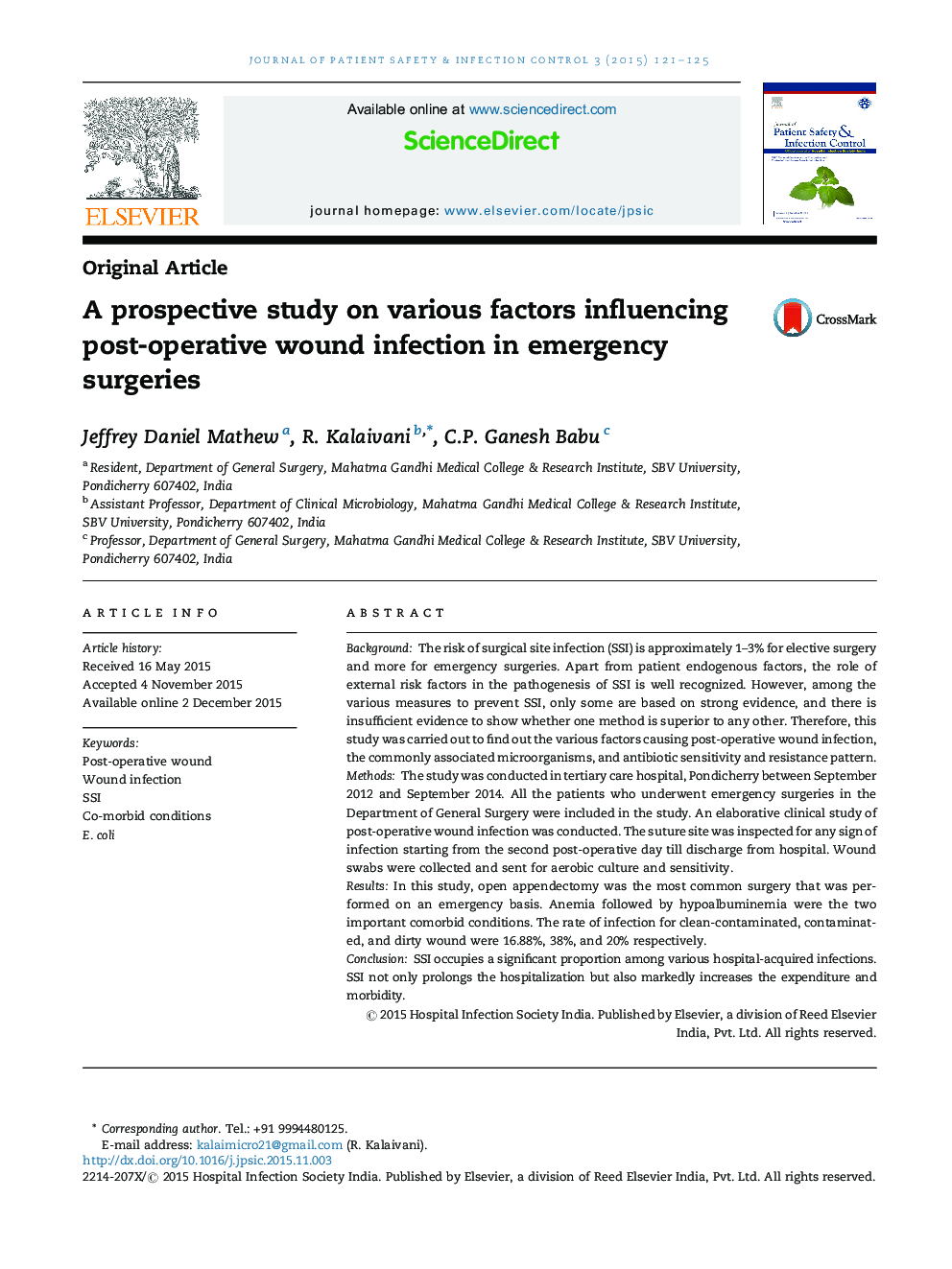 A prospective study on various factors influencing post-operative wound infection in emergency surgeries